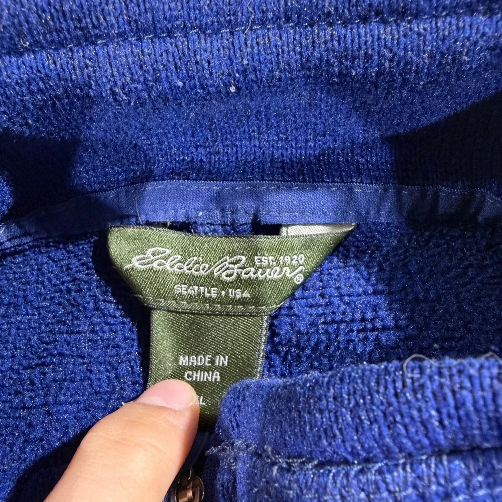 Eddie Bauer 1/4 Zip Fleece‎ Pullover Mens L Blue Good Sleeve Pocket Outdoor